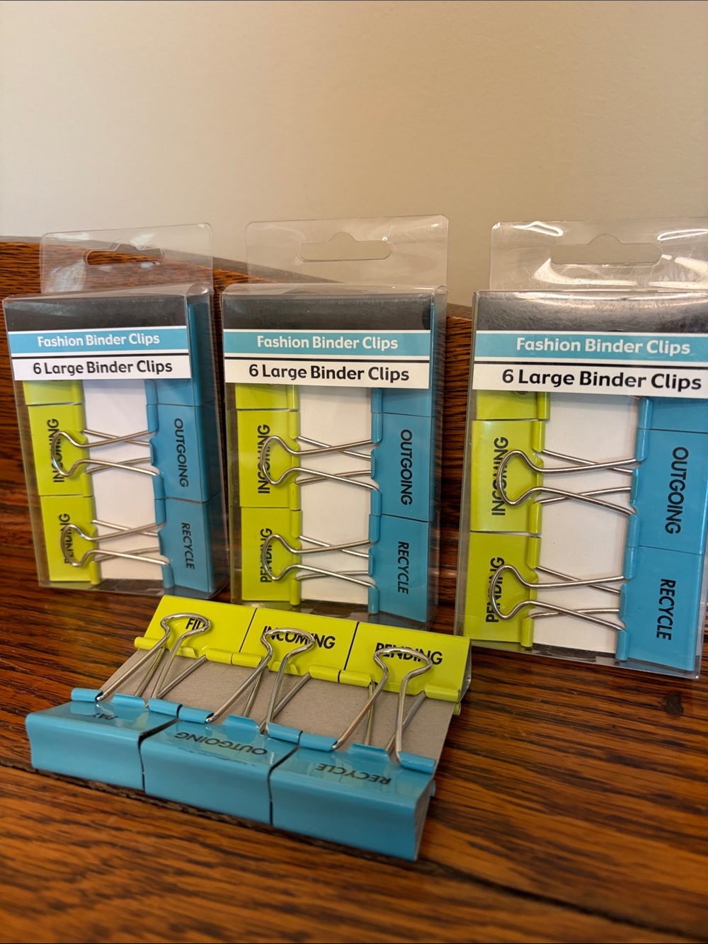 NWOT Fashion Binder Clips, Blue & Lime Green - 6 Large Clips in each pack